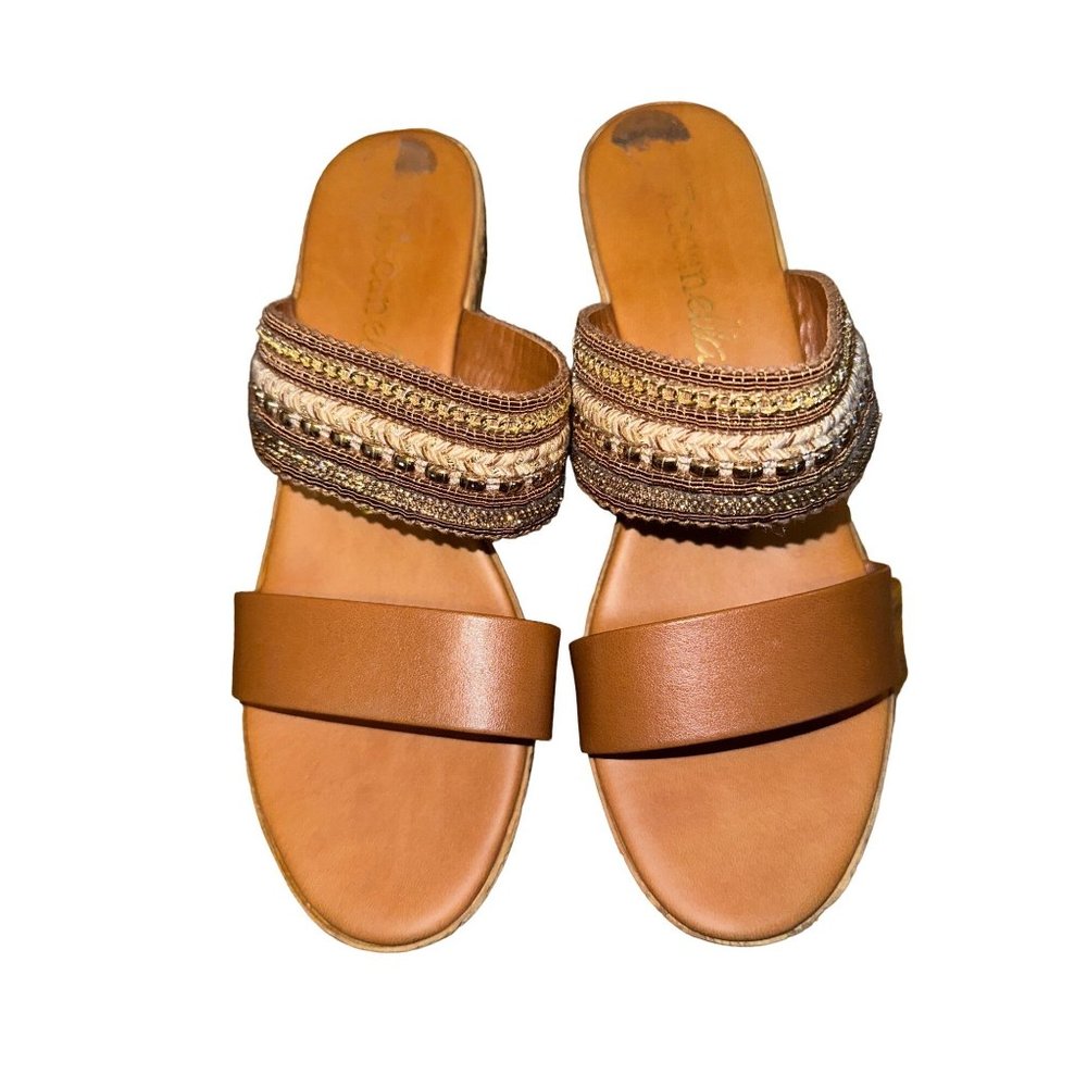 Toscanella Embellished Platform Wedge Slip On Sandals Size 8